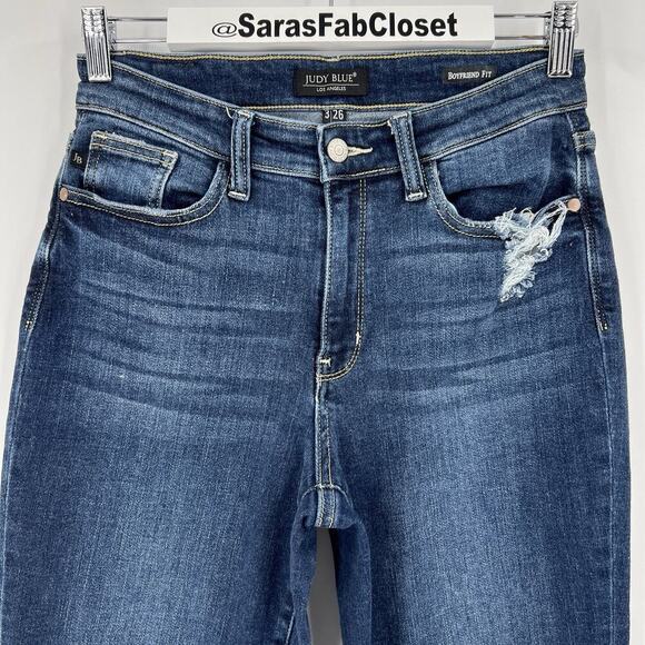 Judy Blue Jeans High Rise Boyfriend Fit Distressed Dark Wash JB82328MD Size 3/26 - Picture 3 of 9